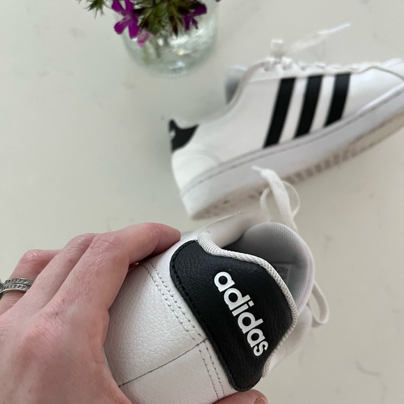 Adidas White and Black Striped Sneakers - Picture 2 of 6